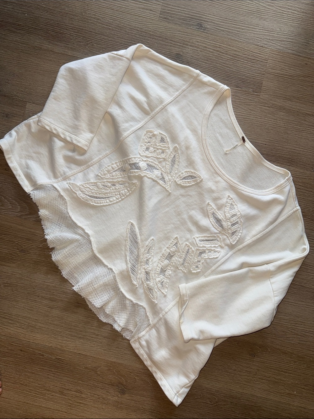 FREE PEOPLE Embroidered Scoop Neck Knit Oversized Blouse Top